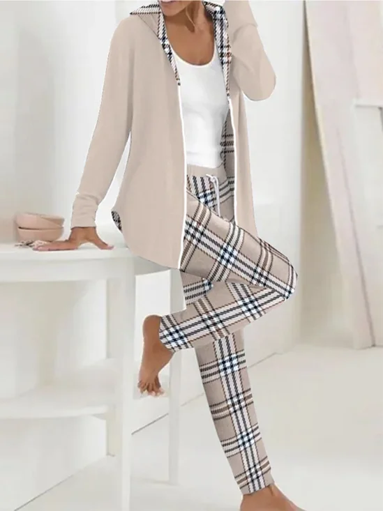 Deux Pièces Ensembles Décontracté Printemps / Automne Plaid Polyester Quotidien Ample Manteau avec Pantalons Droit T.-N.-L. pour Femmes