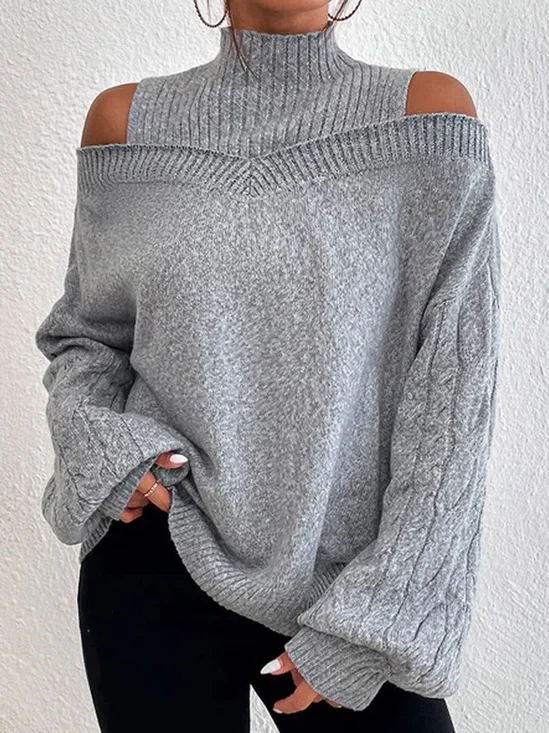 Pulls Femmes Décontracté Plain Printemps / Automne Manche Ballon Col Roulé Laine/Tricot Mi-long Régulier Non