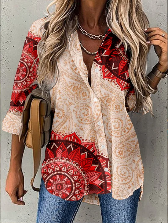 Chemises Femmes Rétro Motif Cachemire Printemps / Automne Polyester Boutonné Quotidien Ample Manches Longues Droit