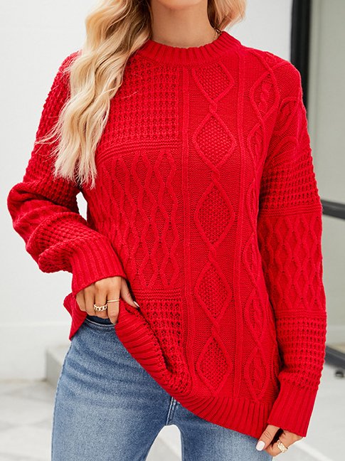 Pulls Femmes Décontracté Plain Hiver Naturel Manches Longues Col Rond Fil/fil de laine Régulier Élasticité moyenne
