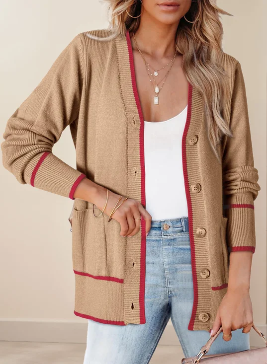 Cardigans Femmes Décontracté Plain Printemps / Automne Manches Longues Cache-cœur Laine/Tricot Droit Boucle Régulier