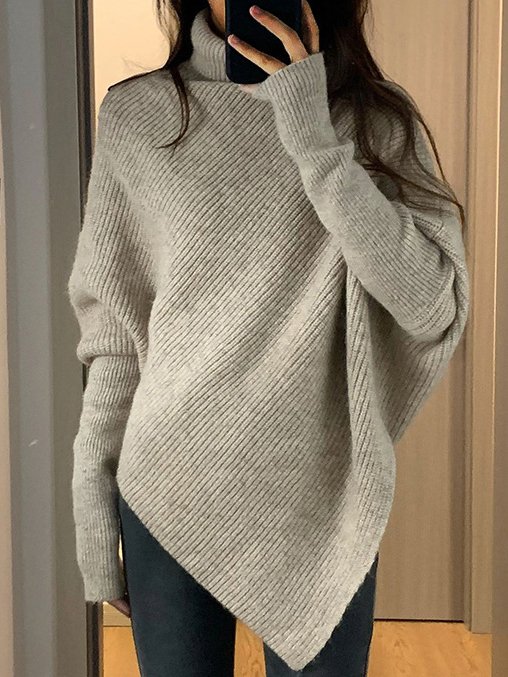 Pulls Femmes Décontracté Plain Printemps / Automne Col V Ample Manches Longues Fil/fil de laine Régulier Élasticité moyenne