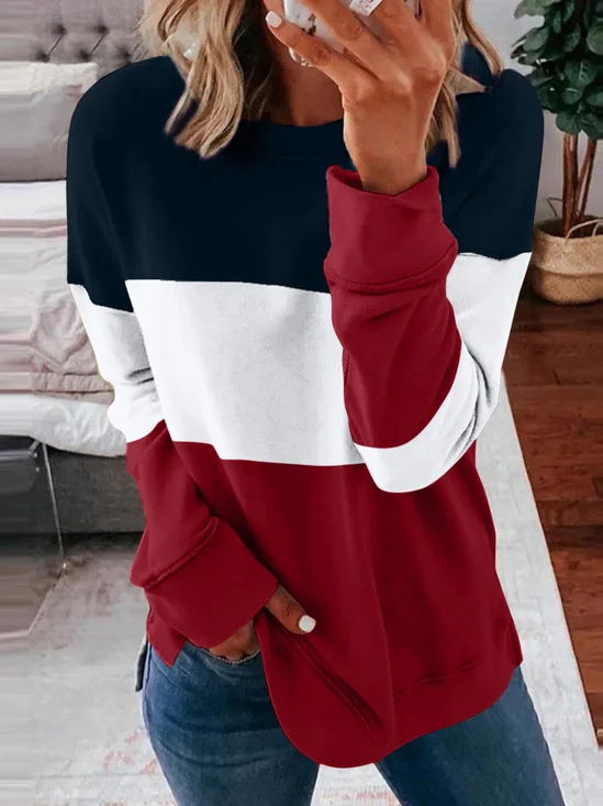 Sweat-shirts Décontracté Bloc de Couleur Printemps / Automne Polyester Ample Manches Longues Col Rond Régulier Droit pour Femmes