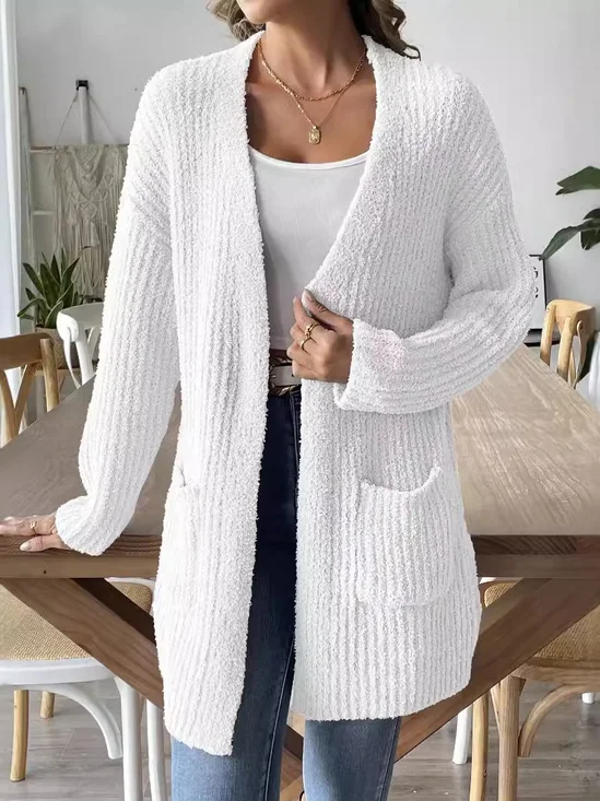 Cardigans Femmes Décontracté Plain Printemps / Automne Naturel Aucune élasticité Ample Manches Longues Régulier Non