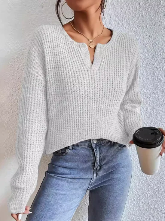 Pulls Femmes Décontracté Plain Printemps / Automne Micro-élasticité Ample Manches Longues Col Rond Fil/fil de laine Droit