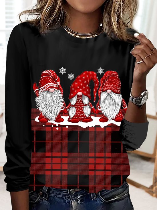 T-shirts Décontracté Printemps / Automne Flocon de Neige Micro-élasticité Ample Noël Régulier Droit Régulier pour Femmes