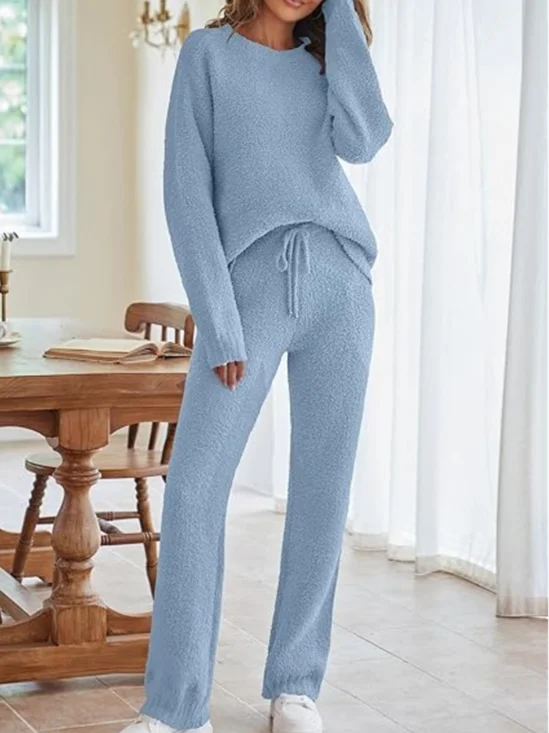Deux Pièces Ensembles Femmes Décontracté Plain Printemps / Automne Naturel Micro-élasticité Quotidien Ample Manches Longues Entaillé