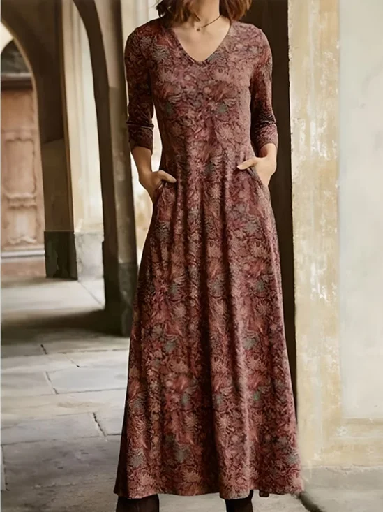 Robes Femmes Décontracté Floral Printemps / Automne Quotidien Coupe Régulière Jersey Maxi Régulier Non