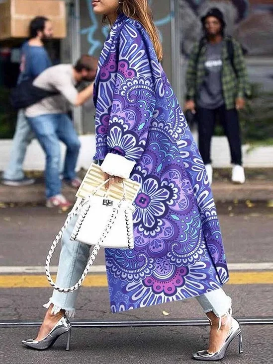 Blousons Décontracté Ethnique Printemps / Automne Polyester Naturel Aucune élasticité Quotidien Manches Longues Droit pour Femmes