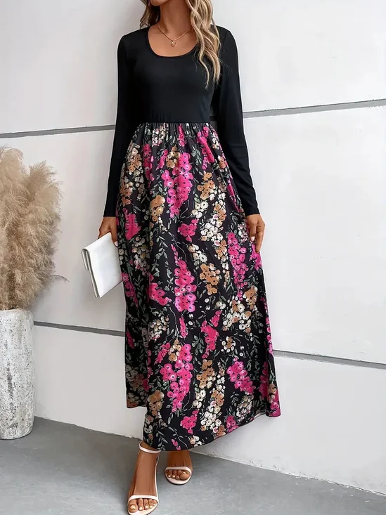 Robes Décontracté Floral Printemps / Automne Polyester Ample Maxi Trapèze Régulier Non pour Femmes