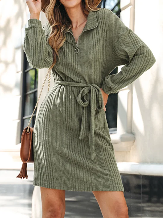 Robes Femmes Décontracté Plain Été Ceinture Naturel Quotidien Ample Manches Longues Régulier