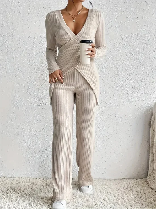 Deux Pièces Ensembles Décontracté Plain Printemps / Automne Micro-élasticité Quotidien Ample Manches Longues Droit Régulier pour Femmes