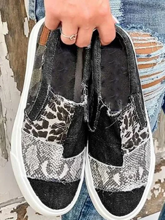 Profond bouche Unique Chaussures Décontracté Motif Léopard Toutes Les Saisons Polyester Sportif & De Plein Air Bout Fermé Toile Caoutchouc à Enfiler pour Femmes