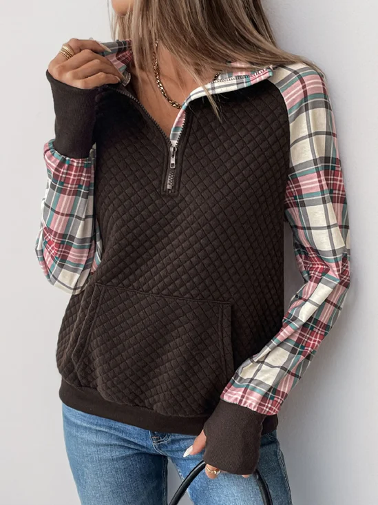 Sweat-shirts Décontracté Printemps / Automne Plaid Quotidien Ample Manches Longues Régulier Régulier Élasticité moyenne pour Femmes