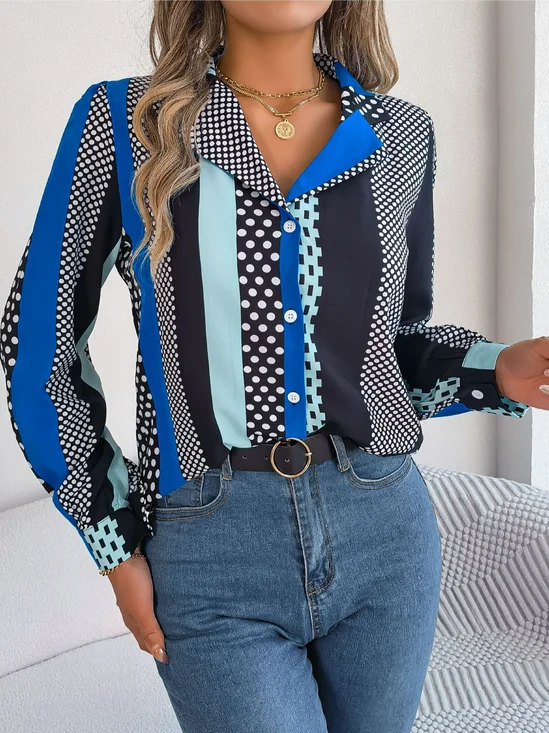 Chemises Femmes Géométrique Décontracté Printemps / Automne Aucune élasticité Coupe Régulière Manches Longues Régulier Régulier Col de Chemise