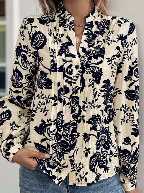 Chemises Femmes Décontracté Floral Printemps / Automne Polyester Col Montant Naturel Aucune élasticité Quotidien Manches Longues