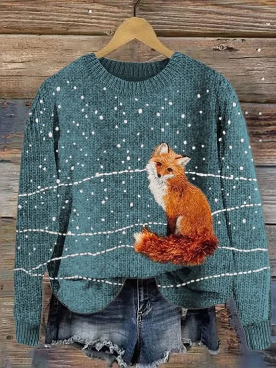 Pulls Femmes Simple Imprimé d'Animal Hiver Poids lourd Quotidien Ample Col Rond Régulier Droit