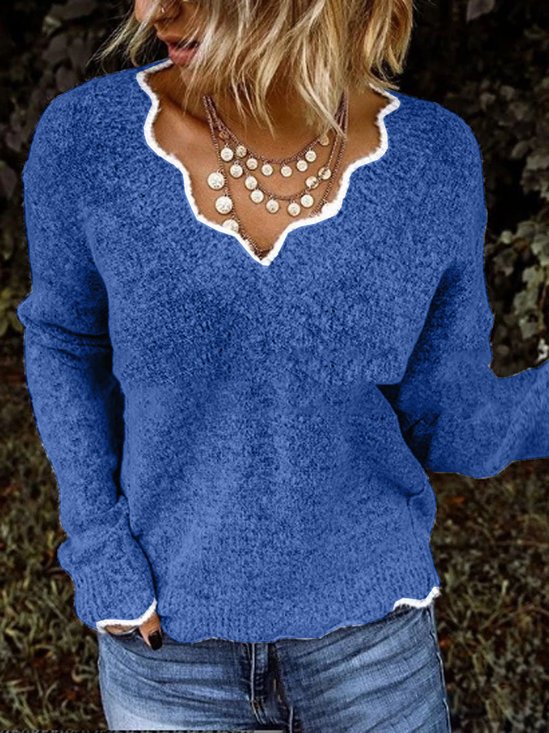 Pulls Décontracté Plain Printemps / Automne Quotidien Manches Longues Fil/fil de laine Régulier Droit Col en Forme de Cuillère pour Femmes