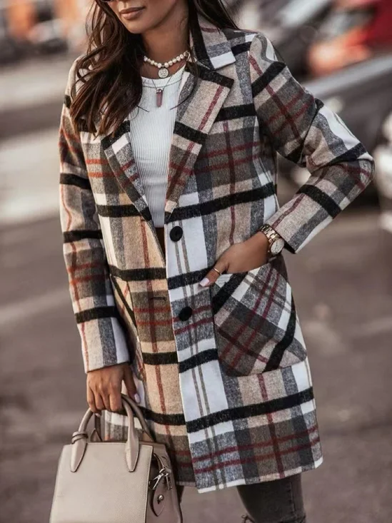Manteaux Femmes Rétro Hiver Plaid Polyester Naturel Poids lourd Aucune élasticité Quotidien Ample