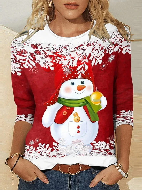 T-shirts Décontracté Printemps / Automne Bonhomme de Neige de Nonël Imprimé Ample Jersey Nonël Droit Non pour Femmes