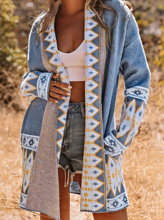 Pulls Femmes Décontracté Ethnique Printemps / Automne Micro-élasticité Ample Manches Longues Fil/fil de laine Droit Régulier