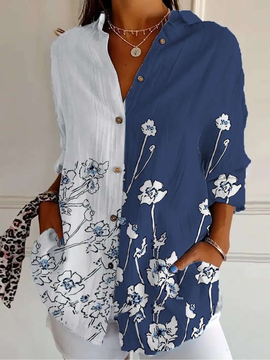 Chemises Décontracté Floral Printemps / Automne Polyester Quotidien Ample Manches Longues Droit Col de Chemise pour Femmes