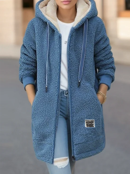 Caniche Blousons Décontracté Plain Hiver Sweat-shirt à Capuche Naturel Faire la navette Manches Longues Tissu pelucheux/polaire granuleux Droit pour Femmes