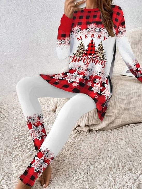 Deux Pièces Ensembles Décontracté Printemps / Automne Noël Naturel Quotidien Ample Jersey Top Avec Pantalons Droit pour Femmes
