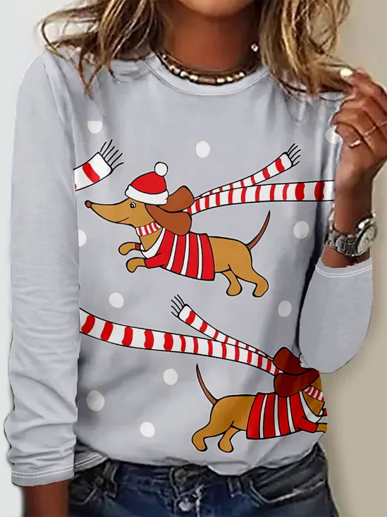 T-shirts Décontracté Noël Printemps / Automne Quotidien Jersey Noël Col Rond Droit Régulier pour Femmes