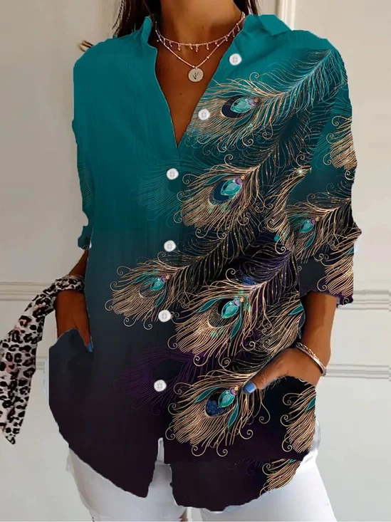 Chemises Décontracté Printemps / Automne Plume Polyester Aucune élasticité Quotidien Droit Régulier Col de Chemise pour Femmes
