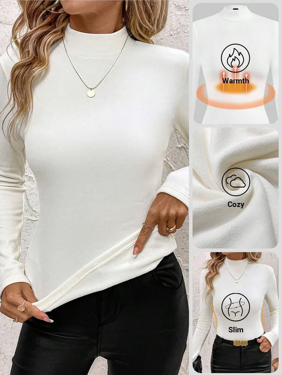 T-shirts Femmes Rétro Plain Printemps / Automne Poids lourd Respirable Coupe Régulière Manches Longues Régulier Élasticité moyenne