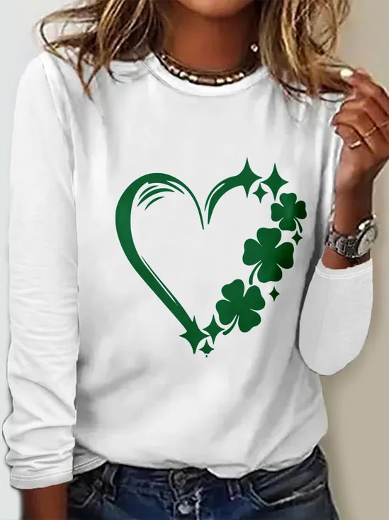 T-shirts Femmes Décontracté Printemps / Automne trèfle à quatre feuilles Micro-élasticité Quotidien Jersey Droit Régulier St.Le jour de Patrick