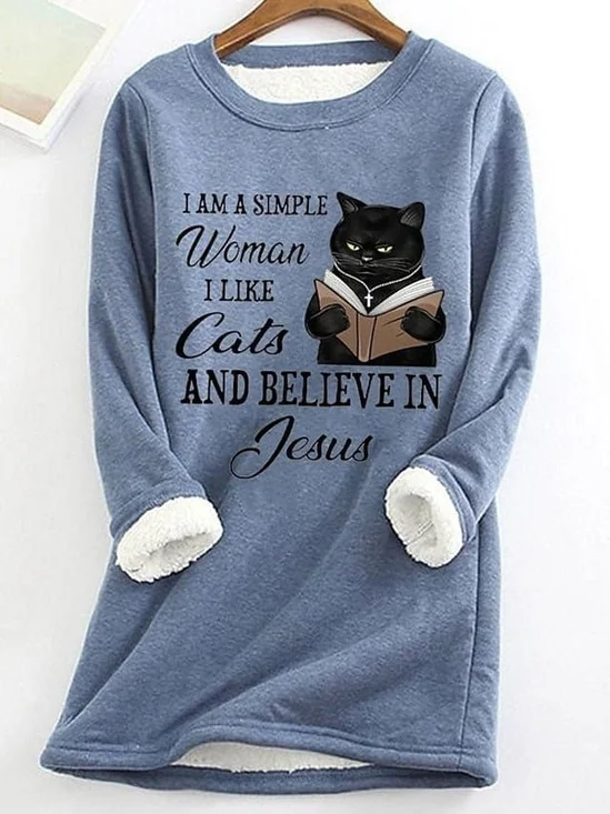 Sweat-shirts Femmes Décontracté Hiver Imprimé de Lettre Motif Polyester Aucune élasticité Quotidien Col Rond Droit en Toison