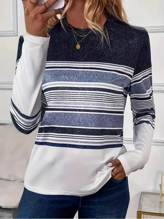 T-shirts Géométrique Décontracté Printemps / Automne Quotidien Ample Jersey Manches Longues Régulier Régulier pour Femmes