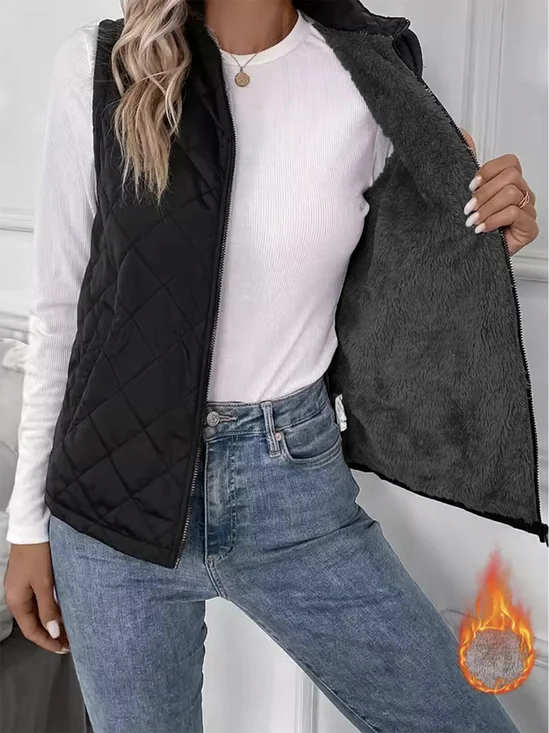 Gilets Femmes Décontracté Plain Automne Micro-élasticité Faire la navette Ample Sans Manches Col Châle en Toison