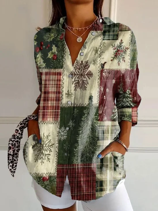 Chemises Femmes Décontracté Printemps / Automne Noël Quotidien Ample Noël Manches Longues Régulier Droit