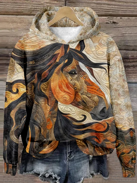 Sweat-shirts Femmes Décontracté Printemps / Automne cheval Polyester Sweat-shirt à Capuche Micro-élasticité Manches Longues Régulier Régulier