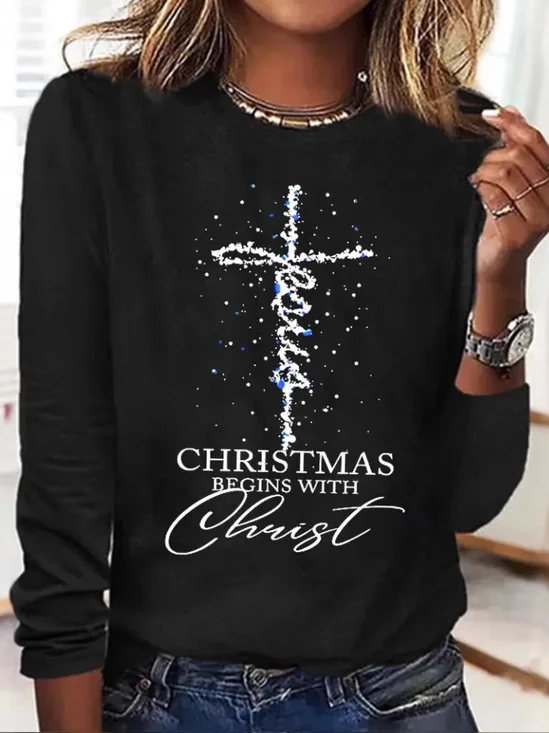 T-shirts Femmes Décontracté Printemps / Automne Noël Micro-élasticité Ample Jersey Col Rond Droit Régulier