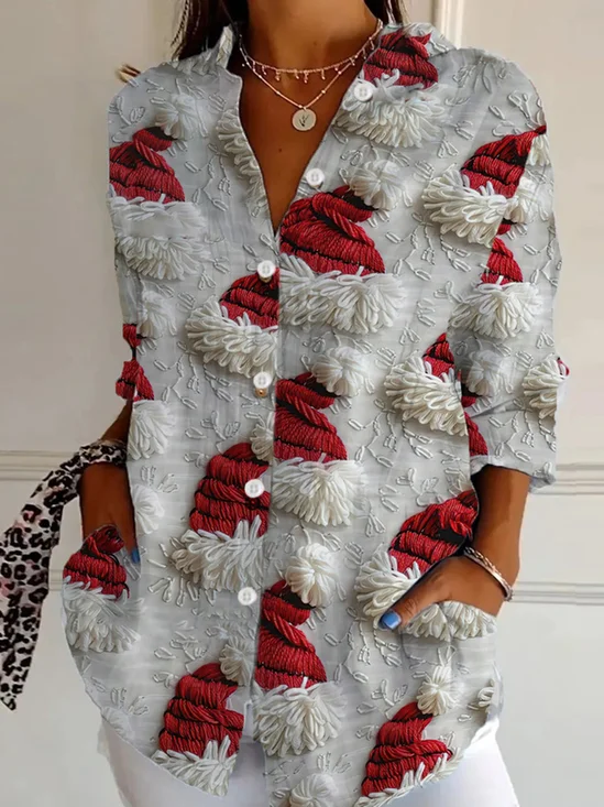 Chemises Décontracté Printemps / Automne Noël Polyester Aucune élasticité Ample Noël Droit Col de Chemise pour Femmes