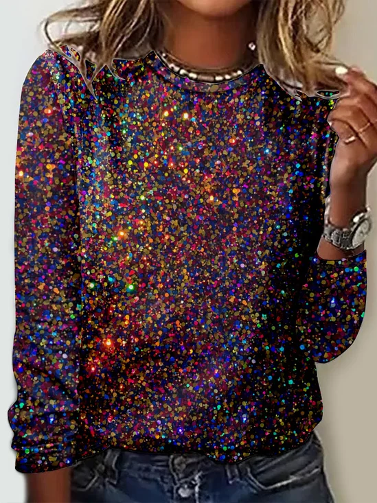 T-shirts Femmes Géométrique Décontracté Printemps / Automne Micro-élasticité Quotidien Ample Jersey Régulier Droit
