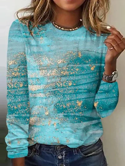 T-shirts Décontracté Abstrait Printemps / Automne Quotidien Jersey Manches Longues Col Rond Régulier Régulier pour Femmes