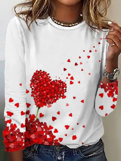 T-shirts Décontracté Floral Printemps / Automne Micro-élasticité Quotidien Manches Longues Régulier Droit Régulier pour Femmes