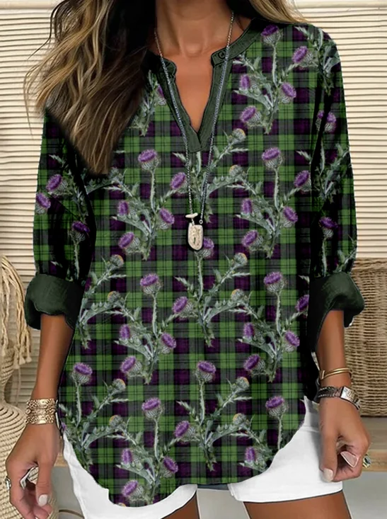 Chemises Décontracté Printemps / Automne Plaid Polyester Micro-élasticité Quotidien Coupe Régulière Manches Longues Trapèze pour Femmes