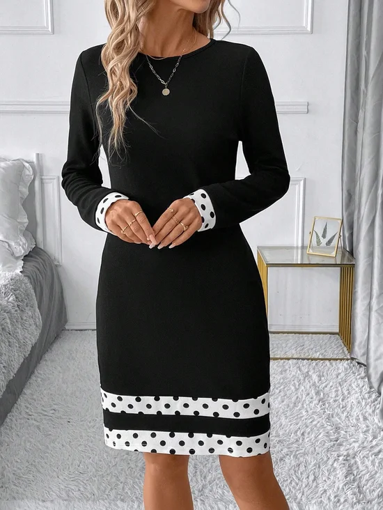 Robes Rétro Printemps / Automne Multicolore Bloc Naturel Fête Coupe Régulière Col Rond Régulier Jupe hanche pour Femmes