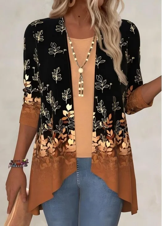 Kimono Femmes Rétro Ombre Printemps / Automne Naturel Ample Mi-long Droit Régulier Élasticité moyenne