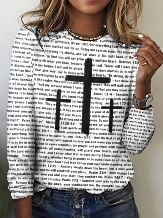 T-shirts Rétro Printemps / Automne Plaid Coton Micro-élasticité Coupe Régulière Manches Longues Trapèze Régulier pour Femmes