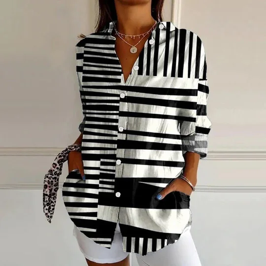 Chemises Décontracté Abstrait Printemps / Automne Polyester Aucune élasticité Ample Droit Régulier Col de Chemise pour Femmes