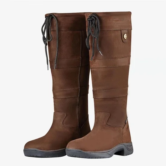 Rembourré de Coton Bottes Femme Rétro Hiver Coutures contrastées Polyester Bottes de Neige Cuir Talon de Bloc Bout Rond à Enfiler
