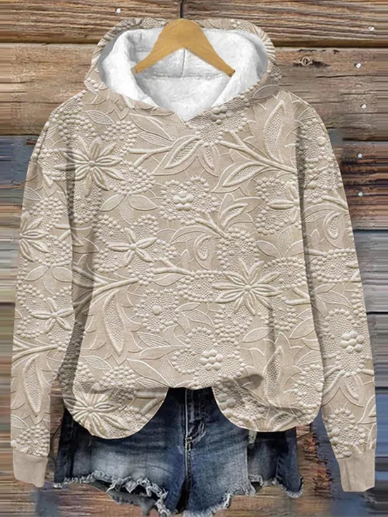 à Capuche Femmes Décontracté Floral Printemps / Automne Sweat-shirt à Capuche Micro-élasticité Quotidien Manches Longues Régulier Droit