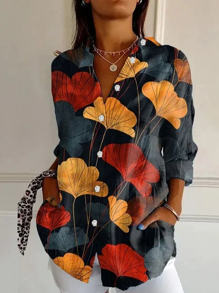 Chemises Décontracté Abstrait Printemps / Automne Polyester Aucune élasticité Ample Manches Longues Droit Régulier pour Femmes
